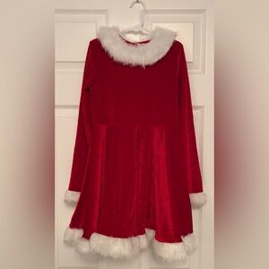 Girls Christmas Dress- Red Velvet with White Fur Trim